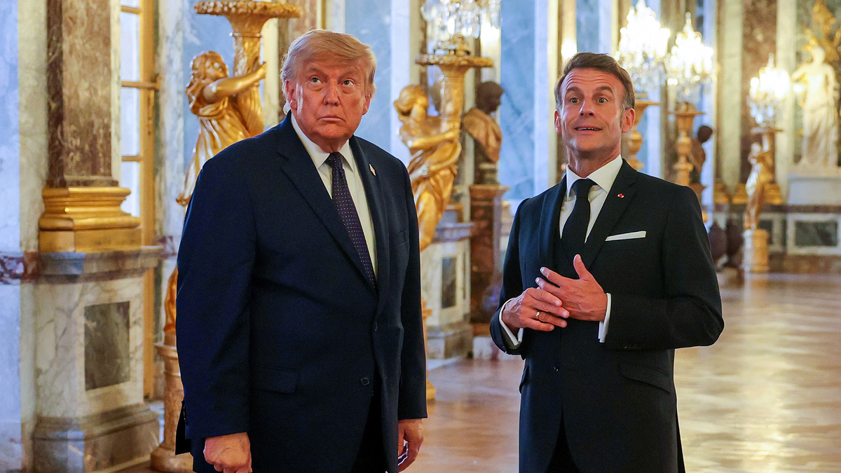U.S. President Donald Trump, left, receives a tour of Chateau de Versailles from President of France Emmanuel Macron ahead of a dinner on June 17, 2026, in Versailles, France. The dinner followed the conclusion of this week's Group of 7 (G7) summit. (Anna Moneymaker/Getty Images/TNS)