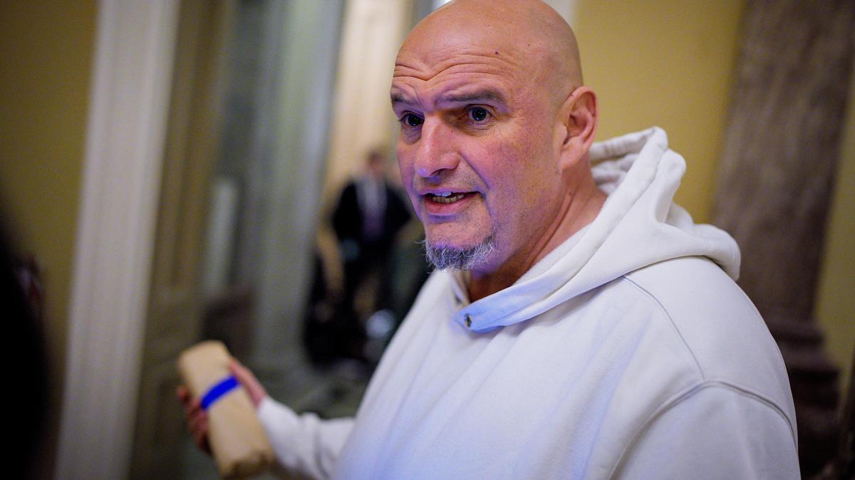U.S. Sen. John Fetterman (D-Pennsylvania) speaks to reporters outside the Senate Chamber during votes on Nov. 10, 2025, on Capitol Hill in Washington, D.C. (Andrew Harnik/Getty Images/TNS)