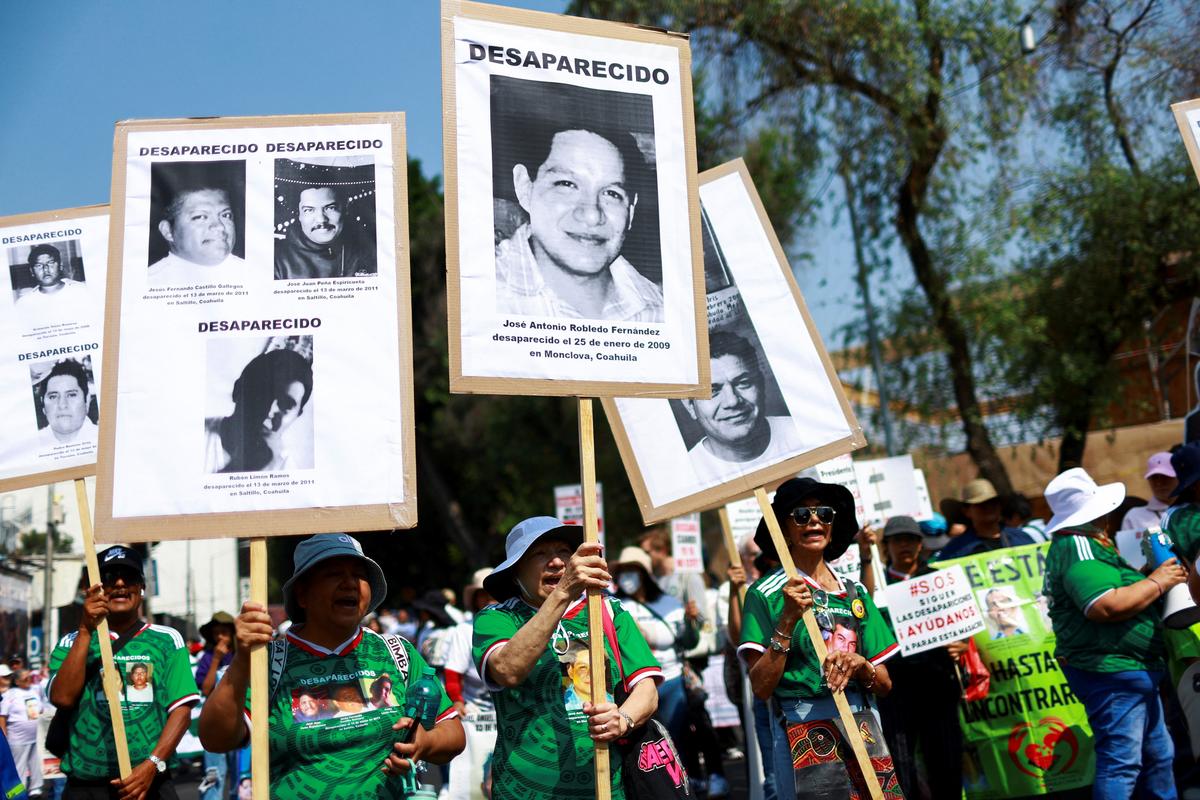 Collectives and families of the disappeared march on Mother's day asking for support in their fight against impunity in Mexico ahead of the 2026 FIFA World Cup, in Mexico City, Mexico May 10, 2026. REUTERS/Raquel Cunha