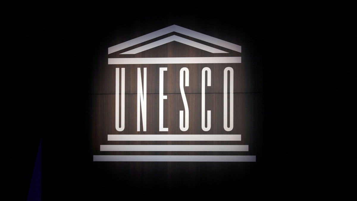 FILE PHOTO: The UNESCO logo is seen during the opening of the 39th session of the General Conference of the United Nations Educational, Scientific and Cultural Organization (UNESCO) at their headquarters in Paris, France, October 30, 2017. REUTERS/Philippe Wojazer/File Photo