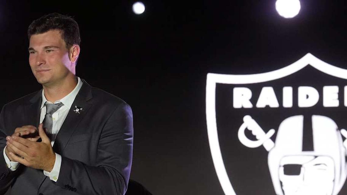  Apr 24, 2026; Henderson, NV, USA; Las Vegas Raiders quarterback Fernando Mendoza at the Festival of Football at the Intermountain Health Performance Center. Mandatory Credit: Kirby Lee-Imagn Images | Kirby Lee-Imagn Images 
