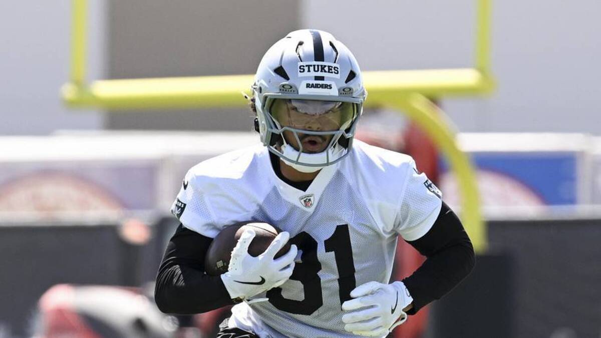  May 20, 2026; Henderson, NV, USA; Las Vegas Raiders safety Treydan Stukes (31) practices during organized team activities at Intermountain Health Performance Center. Mandatory Credit: Candice Ward-Imagn Images | Candice Ward-Imagn Images 