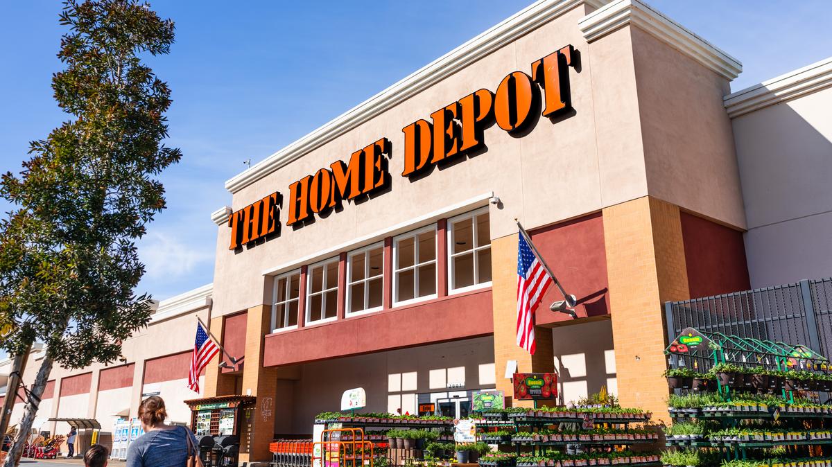 Home Depot profits fall. A Home Depot store is seen in San Mateo, California on February 19, 2020.