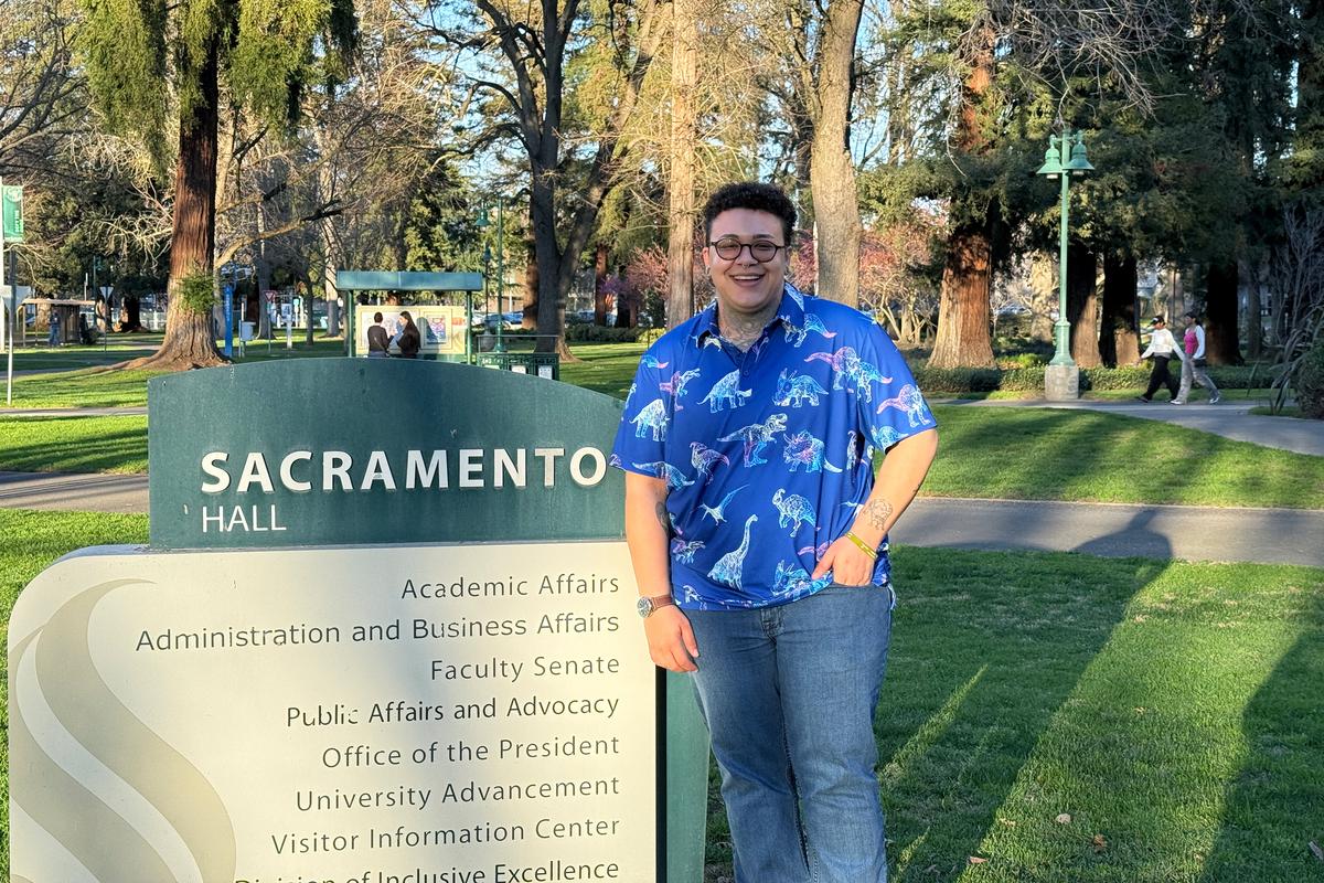  Christiano Quinones, 28, experienced homelessness last fall before his Guardian Scholars Program adviser at California State University, Sacramento, helped him get into on-campus housing. Credit: Olivia Sanchez/The Hechinger Report