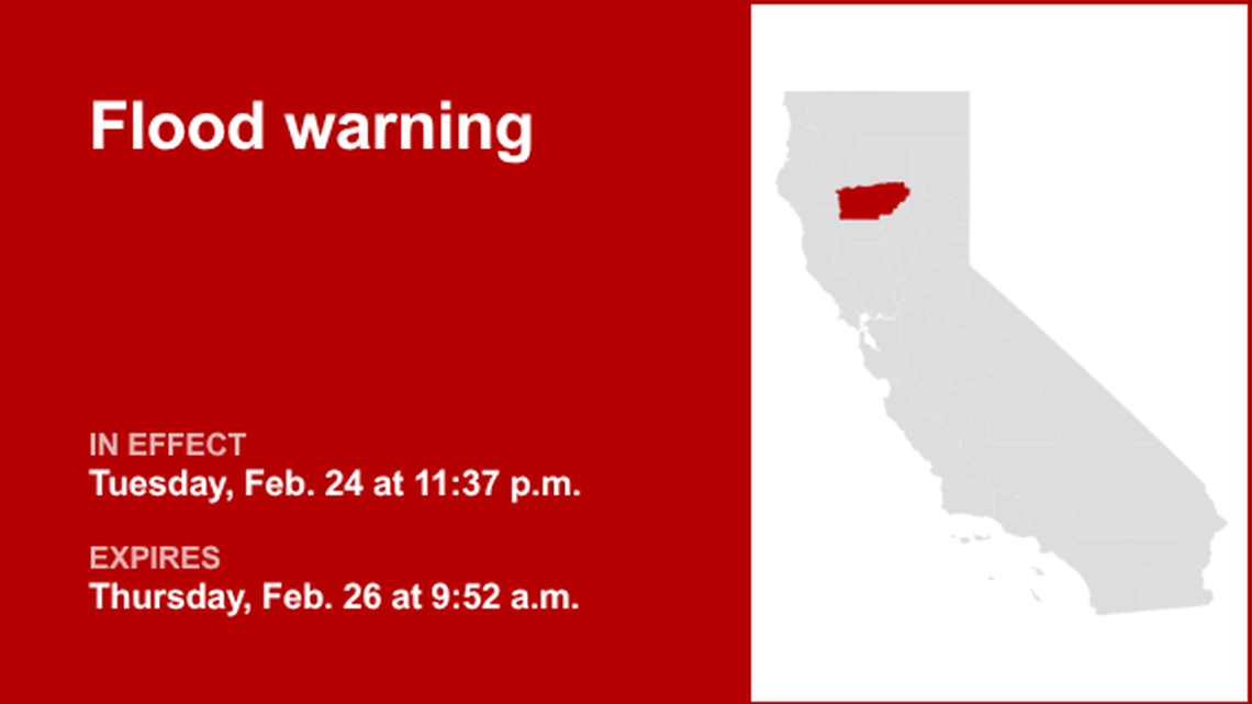 Flood warning for Tehama County until Thursday morning - minor flooding is projected 