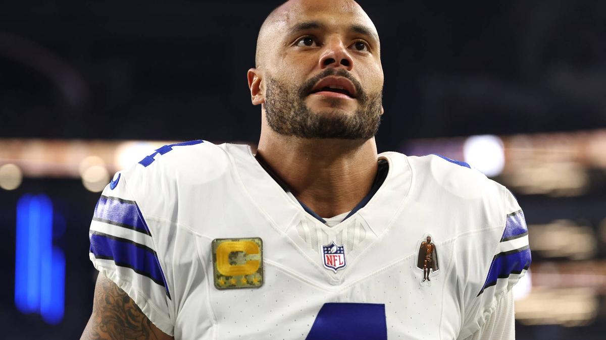 Dallas Cowboys quarterback Dak Prescott (4) looks on before a game against the Arizona Cardinals at AT&T Stadium in Arlington, Texas, on Nov. 3, 2025.
