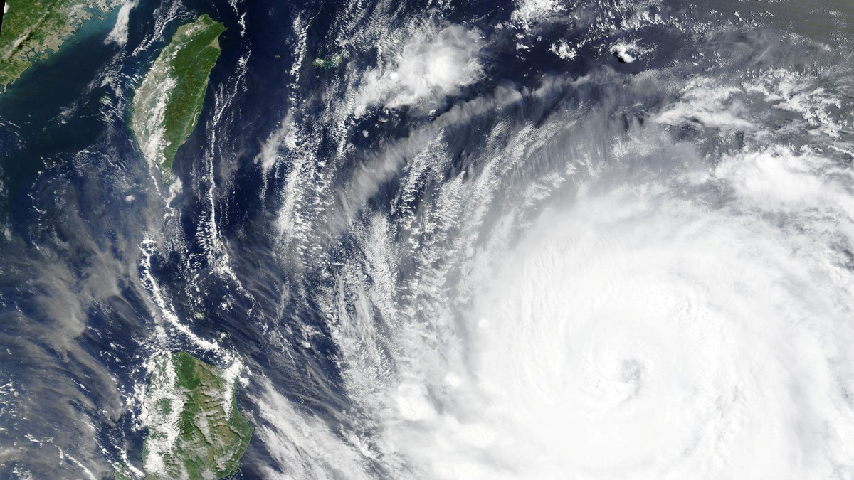 A satellite image shows Typhoon Bavi as it churns in the Pacific Ocean, July 9, 2026.