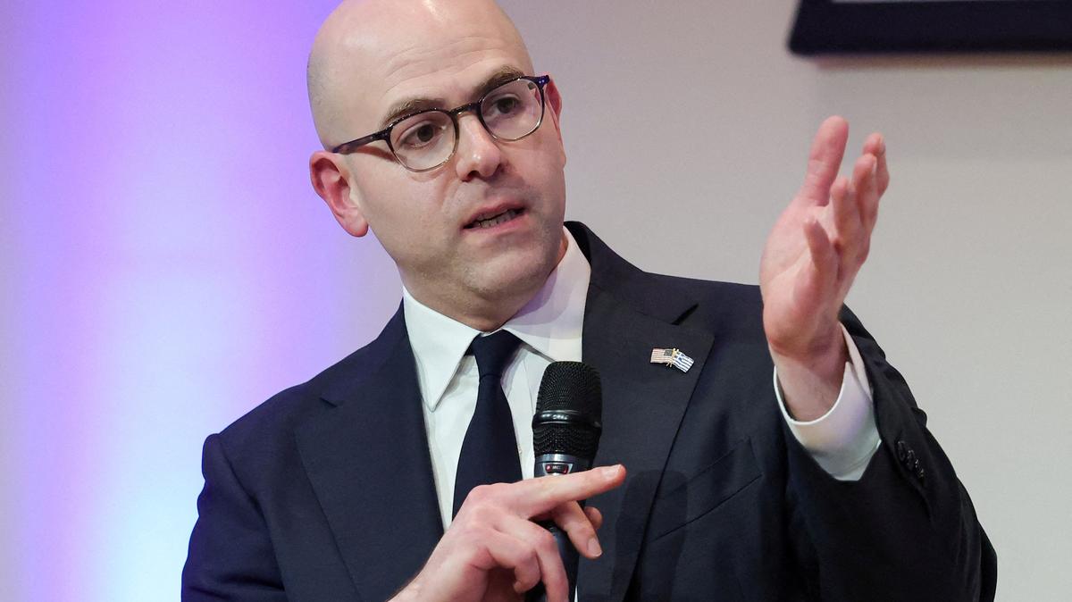 FILE PHOTO: Federal Reserve Board Governor Stephen Miran speaks on "Regulations, the Supply Side, and Monetary Policy" during the Delphi Economic Forum Lecture event, at the National Gallery in Athens, Greece, January 14, 2026. REUTERS/Louisa Gouliamaki/File Photo