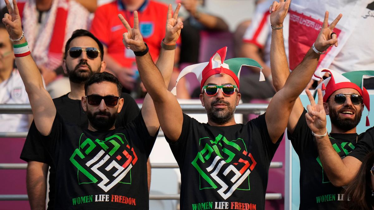 Iranian soccer fans ahead of the World Cup group B soccer match between England and Iran in Doha, Qatar, on Nov. 21.