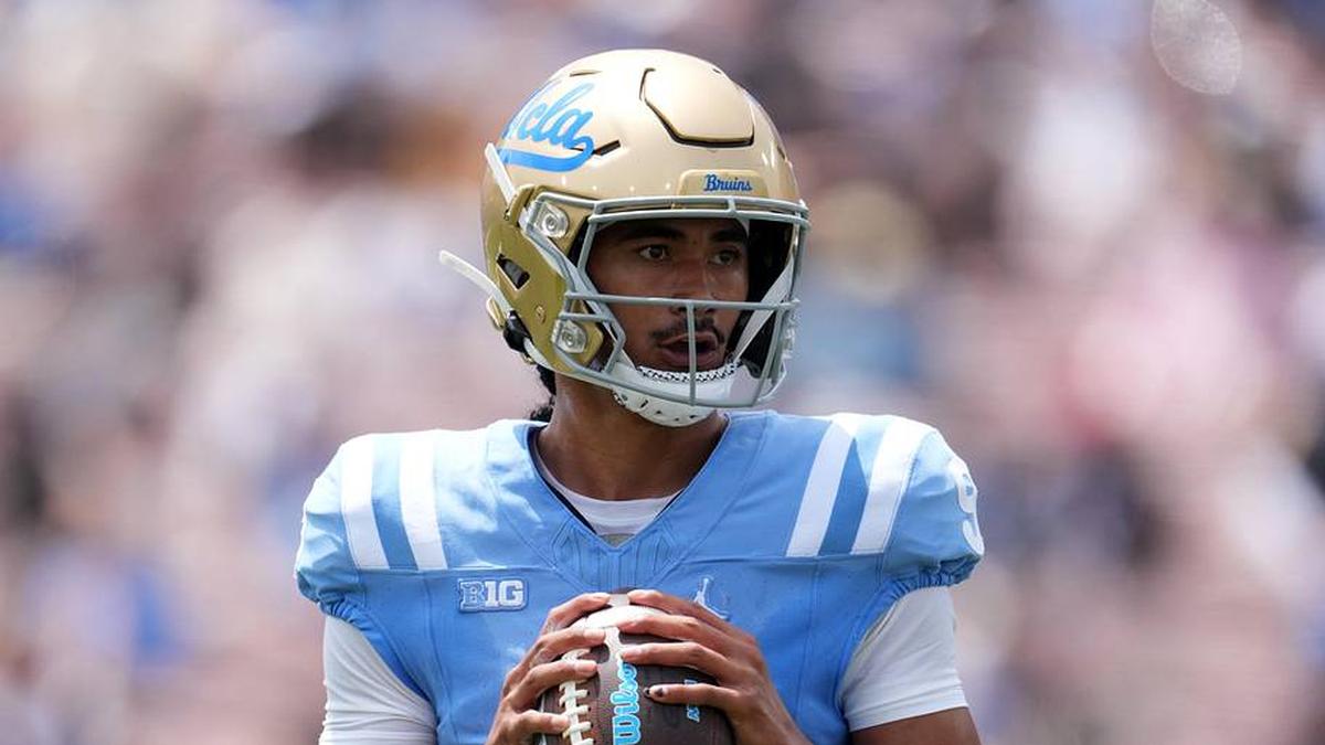  May 2, 2026; Pasadena, CA, USA; UCLA Bruins quarterback Nico Iamaleava (9) throws the ball during the spring game at Rose Bowl. Mandatory Credit: Kirby Lee-Imagn Images | Kirby Lee-Imagn Images 