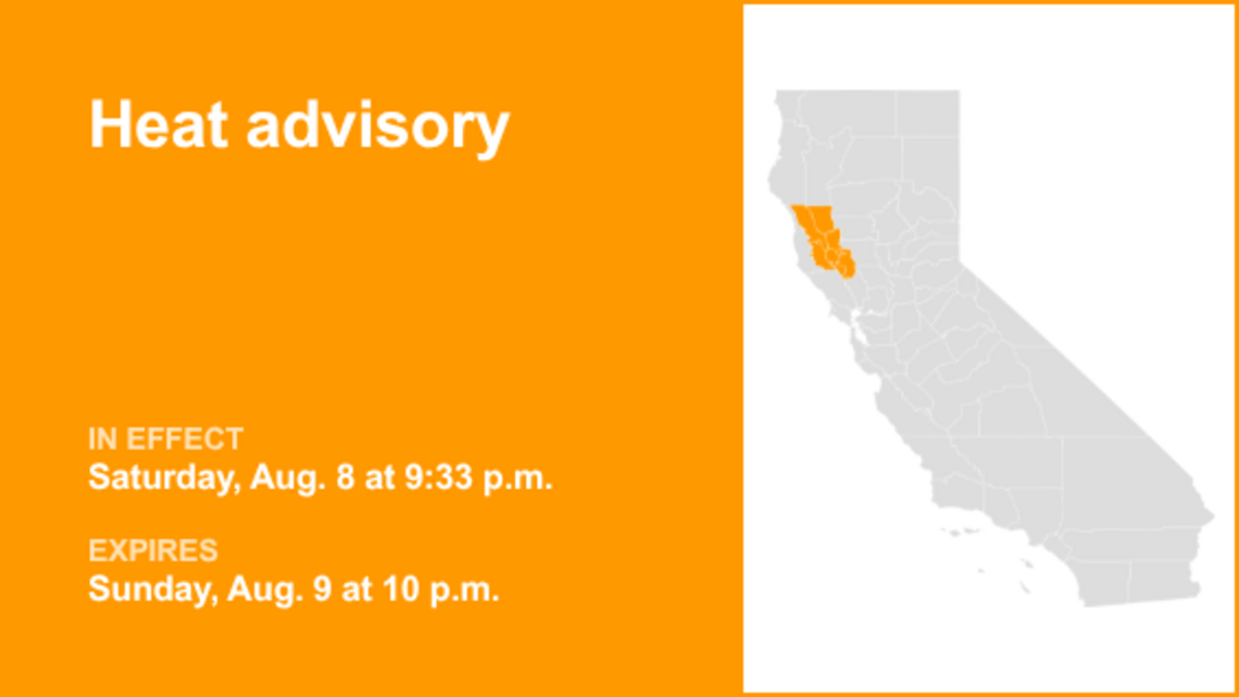 UPDATE: The current heat advisory for Northern California will expire at 10 p.m. 