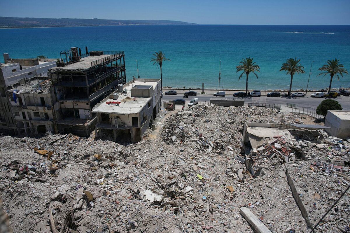  These buildings were destroyed in Israeli strikes along the waterfront in the southern port city of Tyre, Lebanon, on June 19, 2026. AP Photo/Hassan Ammar 