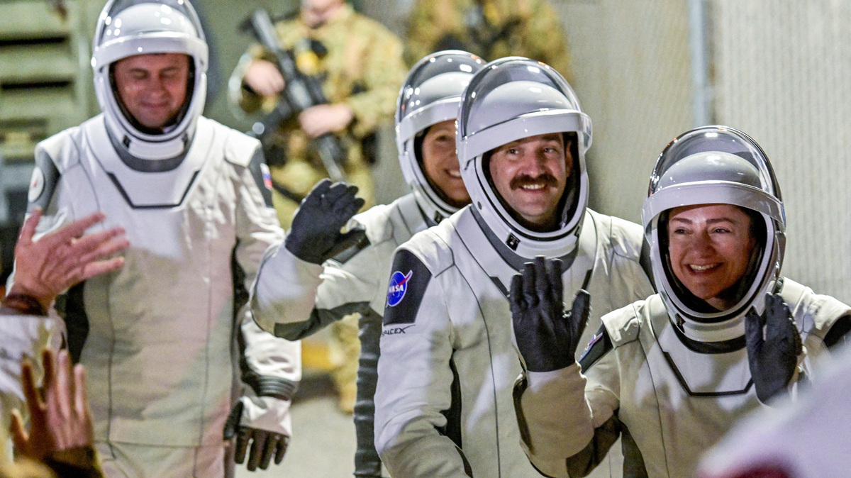 FILE PHOTO: NASA’s Crew-12 members, Russian cosmonaut Andrey Fedyaev, ESA astronaut Sophie Adenot, NASA astronauts Jack Hathaway and Jessica Meir  walk out of the Operations & Checkout Building at the Kennedy Space Center before transport to Launch Complex 40, ahead of their launch to the International Space Station, in Cape Canaveral, Florida, U.S., February 13, 2026. REUTERS/Steve Nesius/File Photo