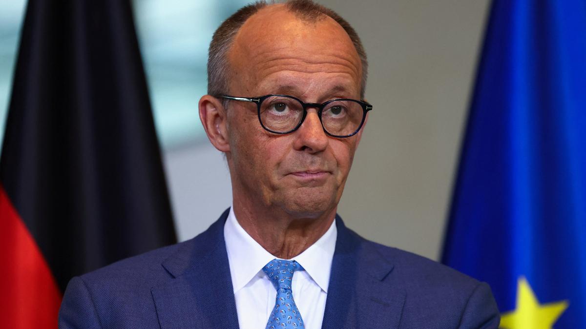 German Chancellor Friedrich Merz attends a press conference with Portuguese Prime Minister Luis Montenegro (not pictured), in Berlin, Germany, May 5, 2026. REUTERS/Christian Mang