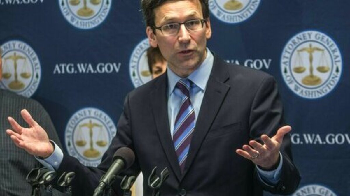 Washington State Attorney General Bob Ferguson when he announced a major lawsuit against drug distributors related to Washington’s opioid epidemic in 2019.