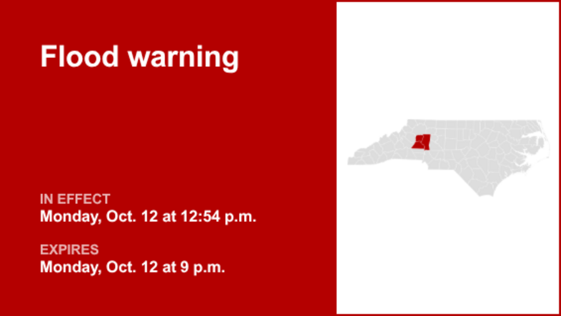 UPDATE: North Carolina placed under a flood warning until Tuesday morning 