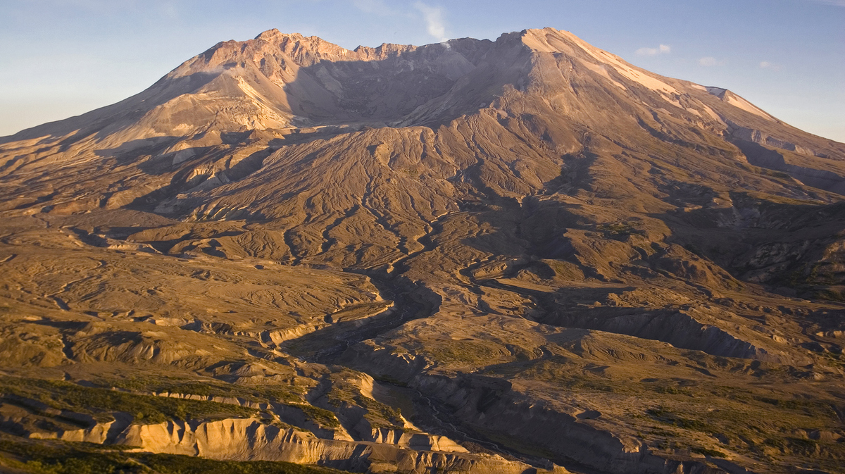 Stock image of Mount St Helens, showing the crater left by the explosive eruption of 1980.