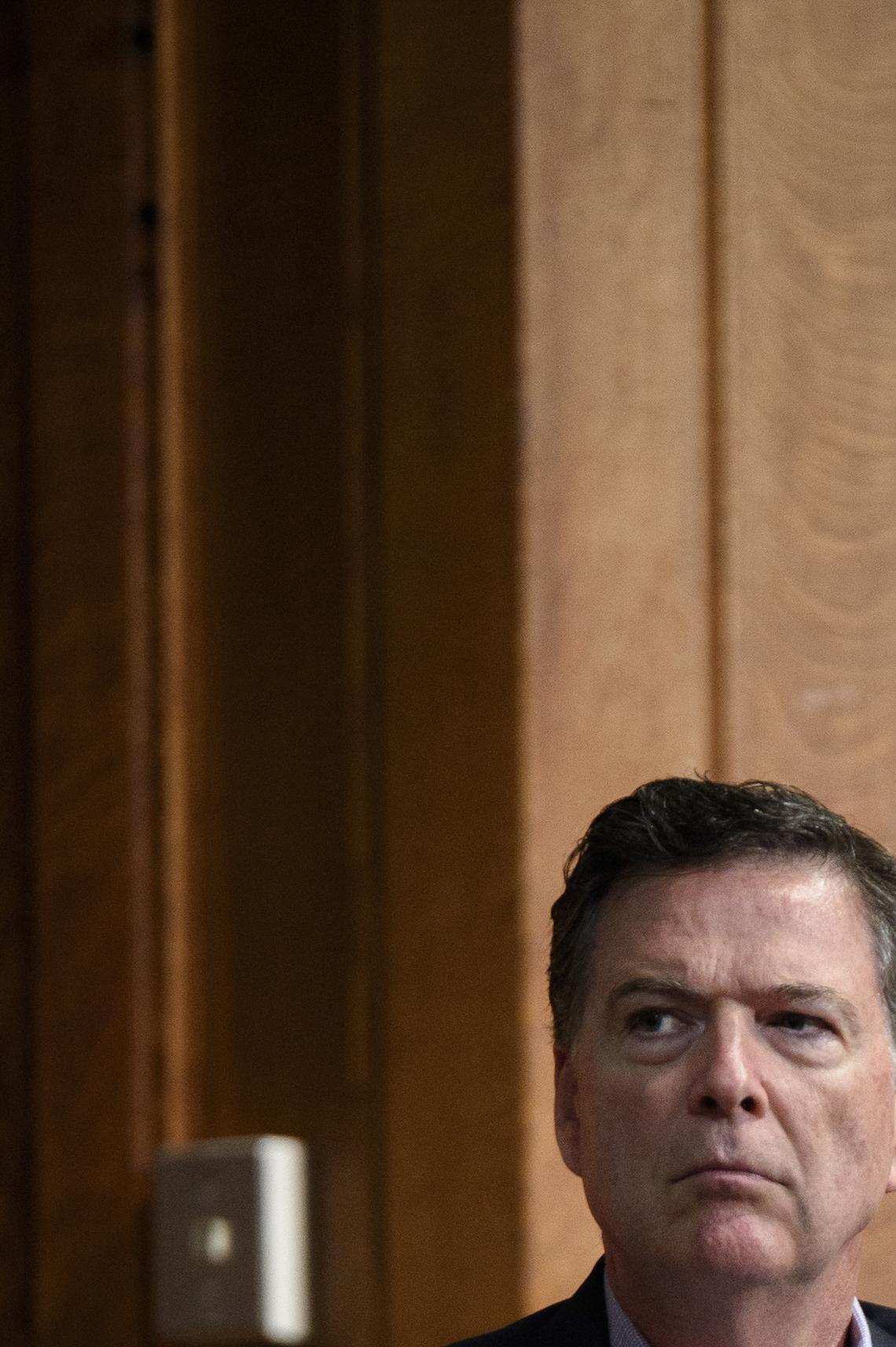 FILE -- Former FBI Director James Comey at an event at Yale University in New Haven, Conn., Oct. 7, 2019. The Justice Department has secured a new indictment of Comey over a social media post, after a past indictment effort spurred by President Trump in 2025 ended in failure, according to people familiar with the investigation. (Monica Jorge/The New York Times)