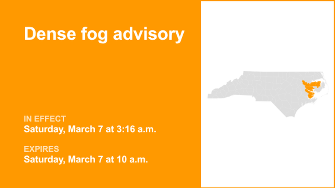 UPDATE: The current dense fog advisory for Eastern North Carolina will expire at 10 a.m. 