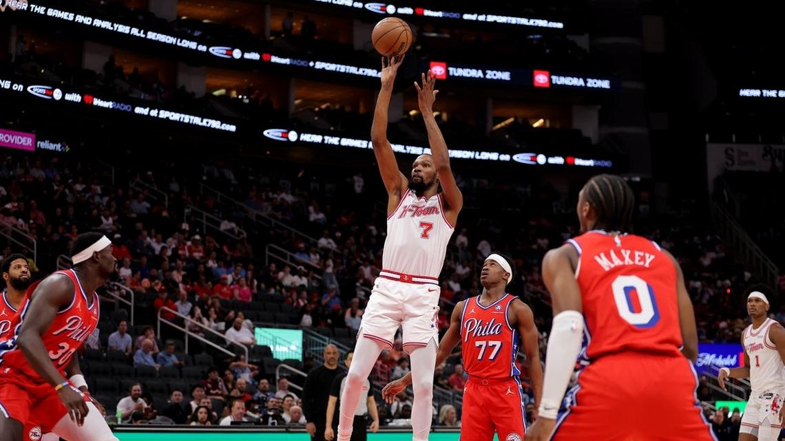 Kevin Durant scores 29 as Rockets hold off 76ers for 8th straight win 