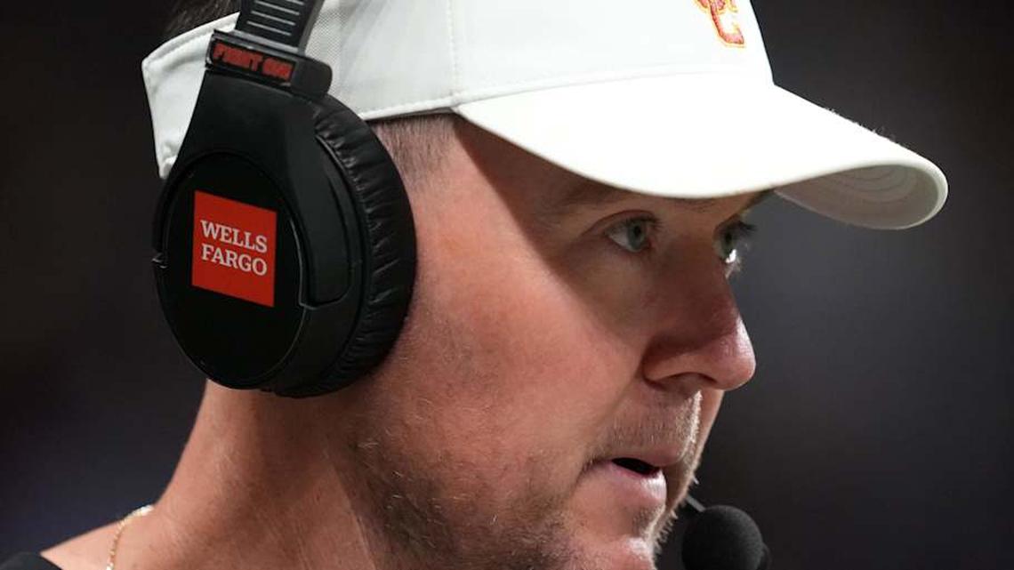  Dec 30, 2025; San Antonio, TX, USA; Southern California Trojans head coach Lincoln Riley watches in the first half against the TCU Horned Frogs during the Alamo Bowl at Alamodome. | Kirby Lee-Imagn Images 