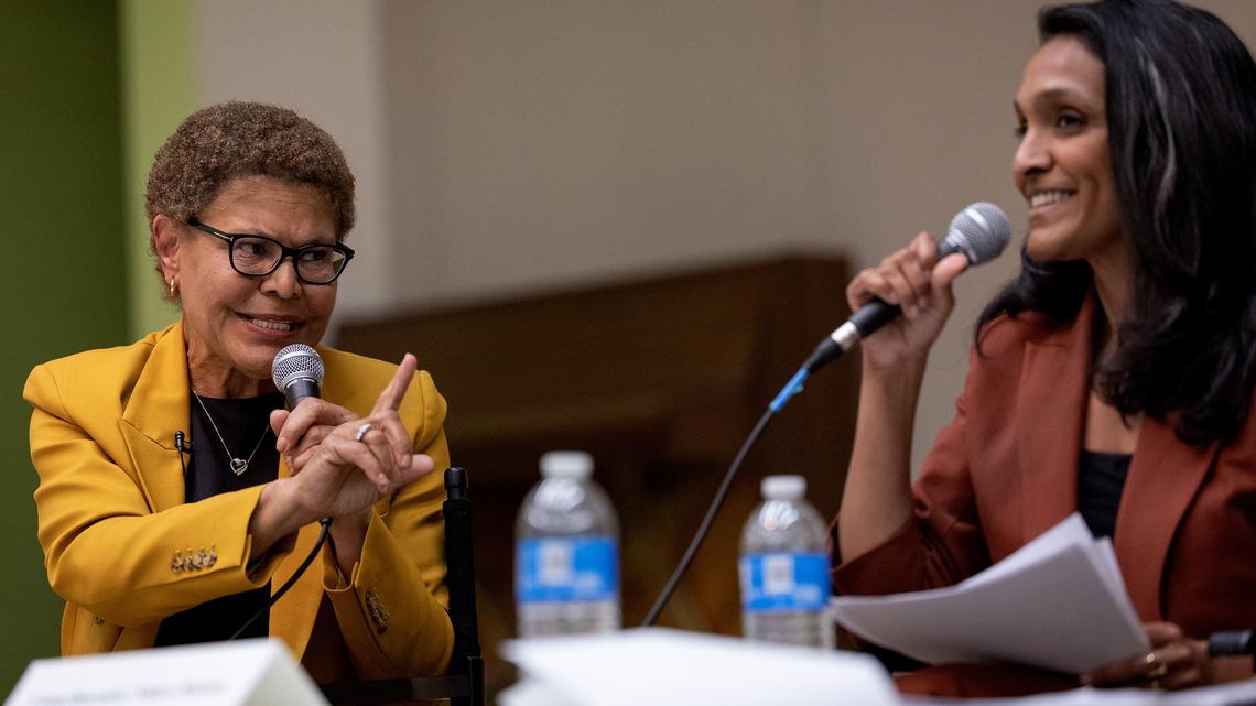 LA Mayor Karen Bass and challenger Nithya Raman tussle in first head-to-head debate 