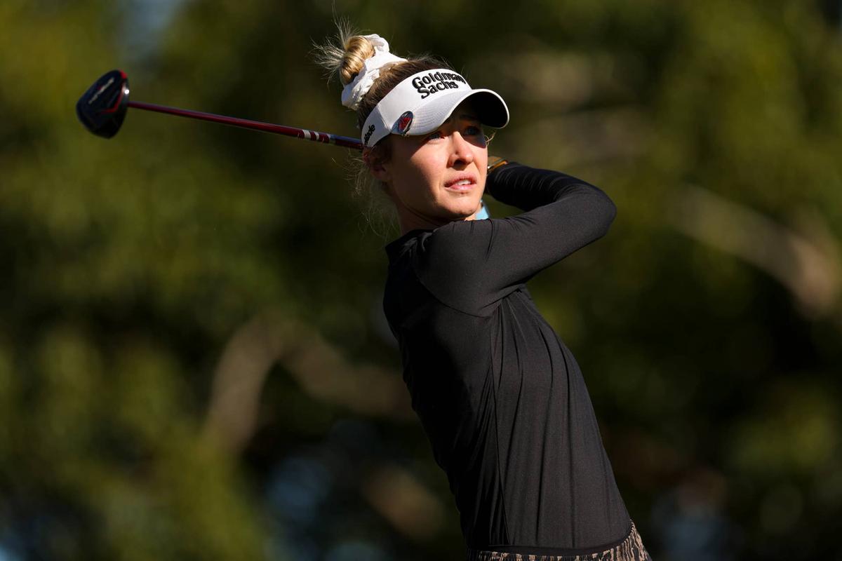  Nov 12, 2025; Belleair, Florida, USA; Nelly Korda plays in the Annika Pro-Am golf tournament at Pelican Golf Club. Mandatory Credit: Nathan Ray Seebeck-Imagn Images 