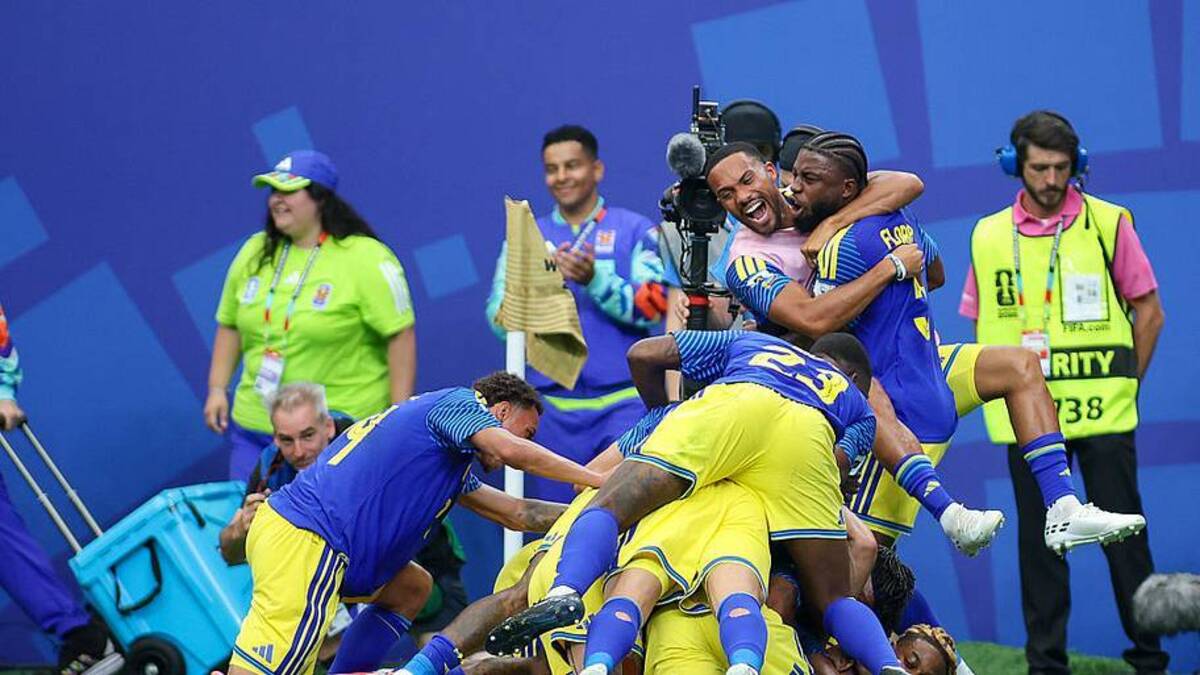  Curaçao celebrates its first World Cup goal. | Torbjorn Tande/DeFodi Images/Getty Images 