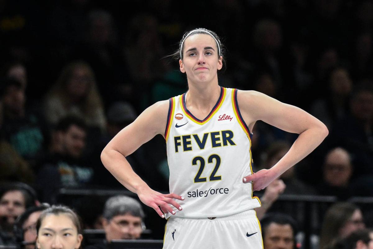  Indiana Fever guard Caitlin Clark reacts during the first half against the New York Liberty at Barclays Center. John Jones-Imagn Images via Reuters Connect