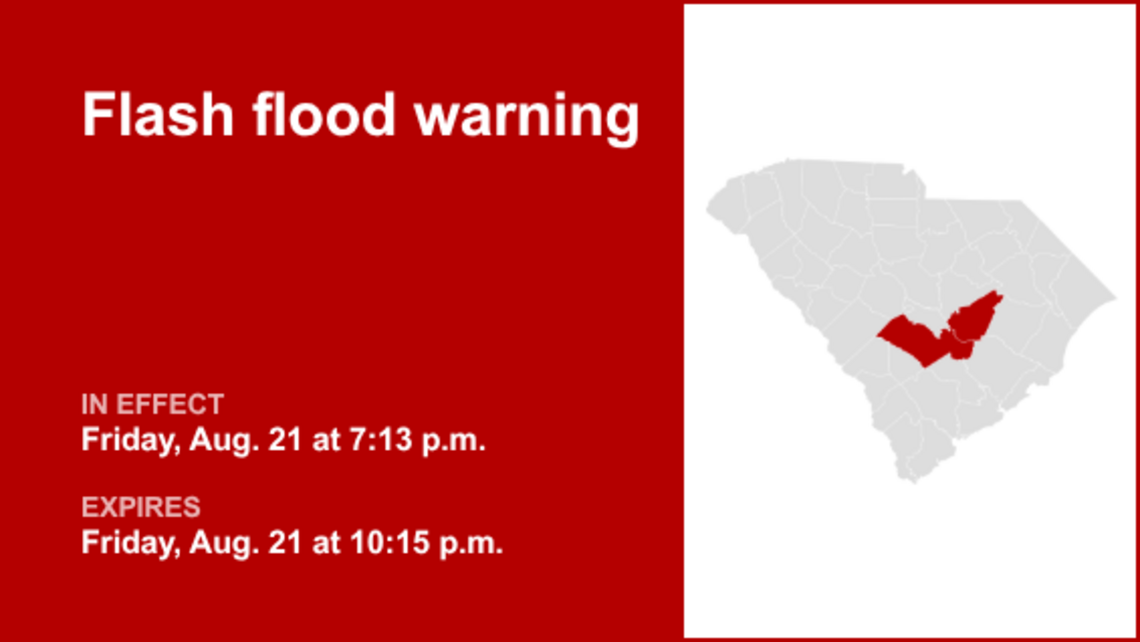 Clarendon and Orangeburg counties under a flash flood warning until Friday night 