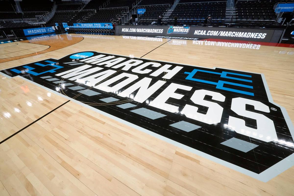  PROVIDENCE, RI - MARCH 19: The March Madness logo shown on the floor before the NCAA Men's Basketball Tournament - First & Second Rounds Practice Day at the Amica Mutual Pavilion on March 19, 2025 in Providence, Rhode Island. (Photo by Mitchell Layton/Getty Images) 