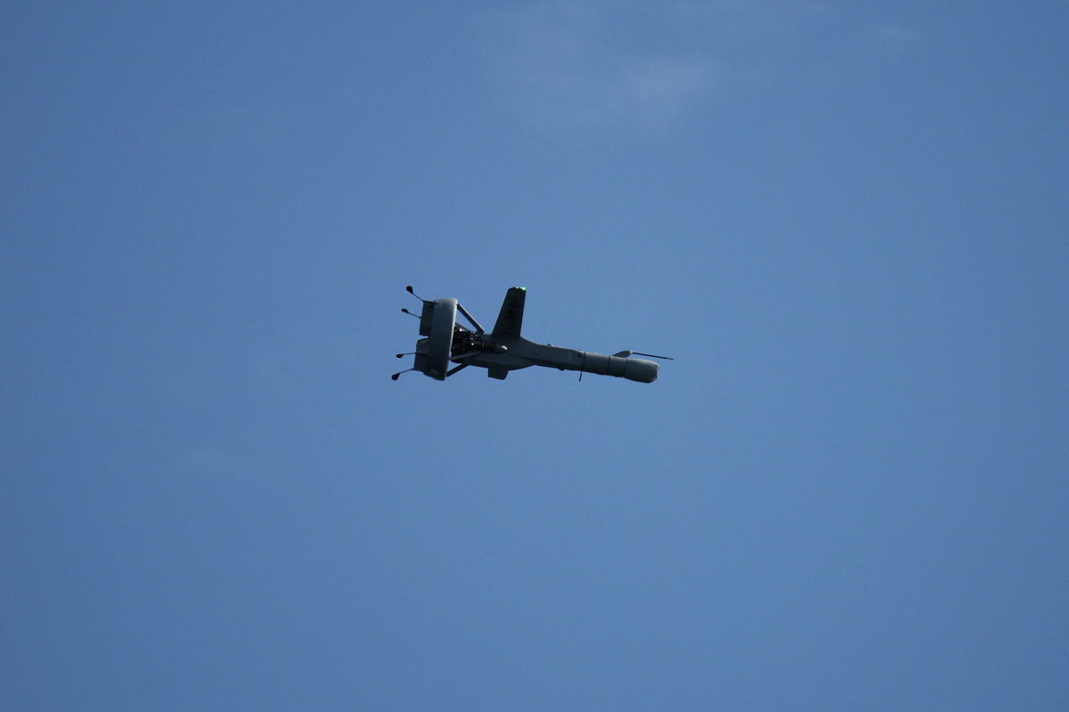 FILE PHOTO: A South Korean Navy V-BAT unmanned aerial vehicle takes part in a fleet review to mark the 80th anniversary of the Navy's founding, in the waters off Busan, South Korea, September 26, 2025.   REUTERS/Kim Hong-Ji/File Photo