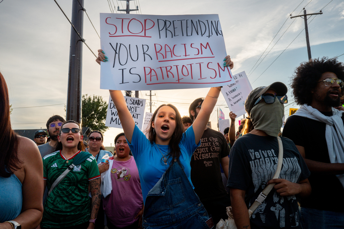  People march to honor Mexican immigrant Lorenzo Salgado Araujo on July 08, 2026 in Houston, Texas. 