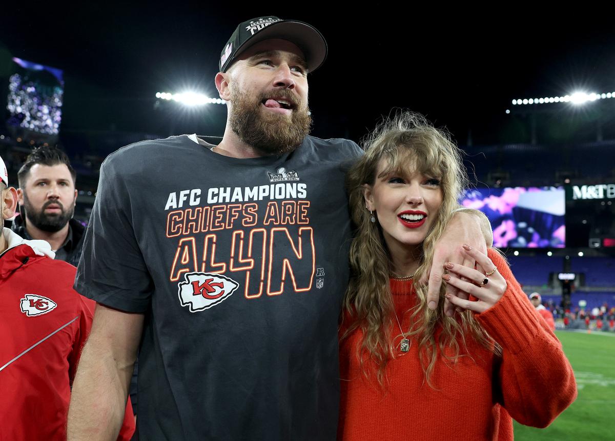 From left: Travis Kelce and Taylor Swift in January 2024. 