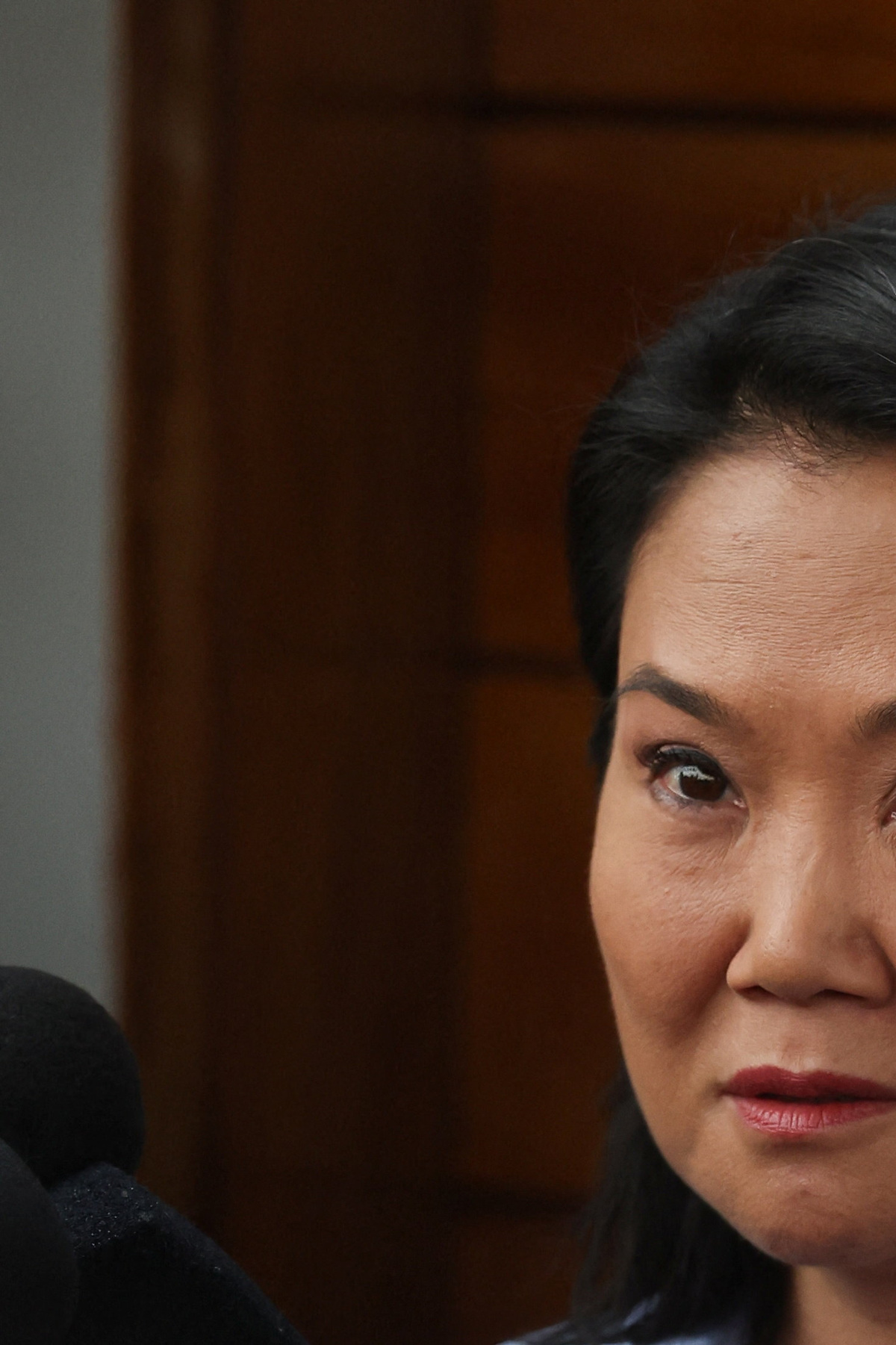 Conservative presidential candidate Keiko Fujimori addresses the media as the presidential count enters a third day as left-wing candidate Roberto Sanchez has taken a slim lead against Fujimori, in Lima, Peru, June 9, 2026. REUTERS/Alessandro Cinque