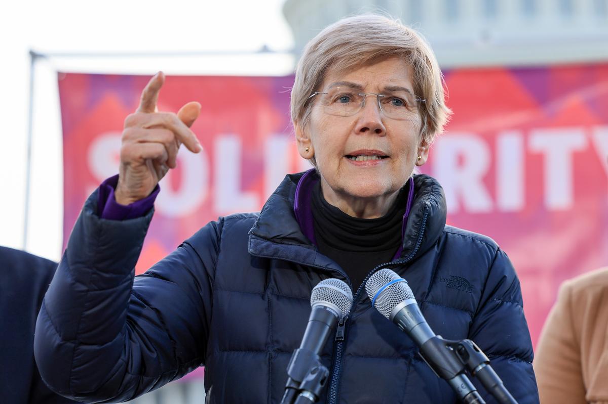  Senator Elizabeth Warren speaks on Capitol Hill on February 9, 2026. 