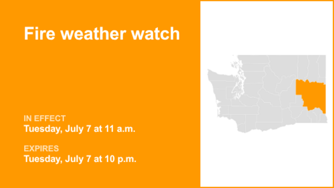 Fire weather watch affecting Eastern Columbia Basin / Palouse / Spokane area Tuesday 