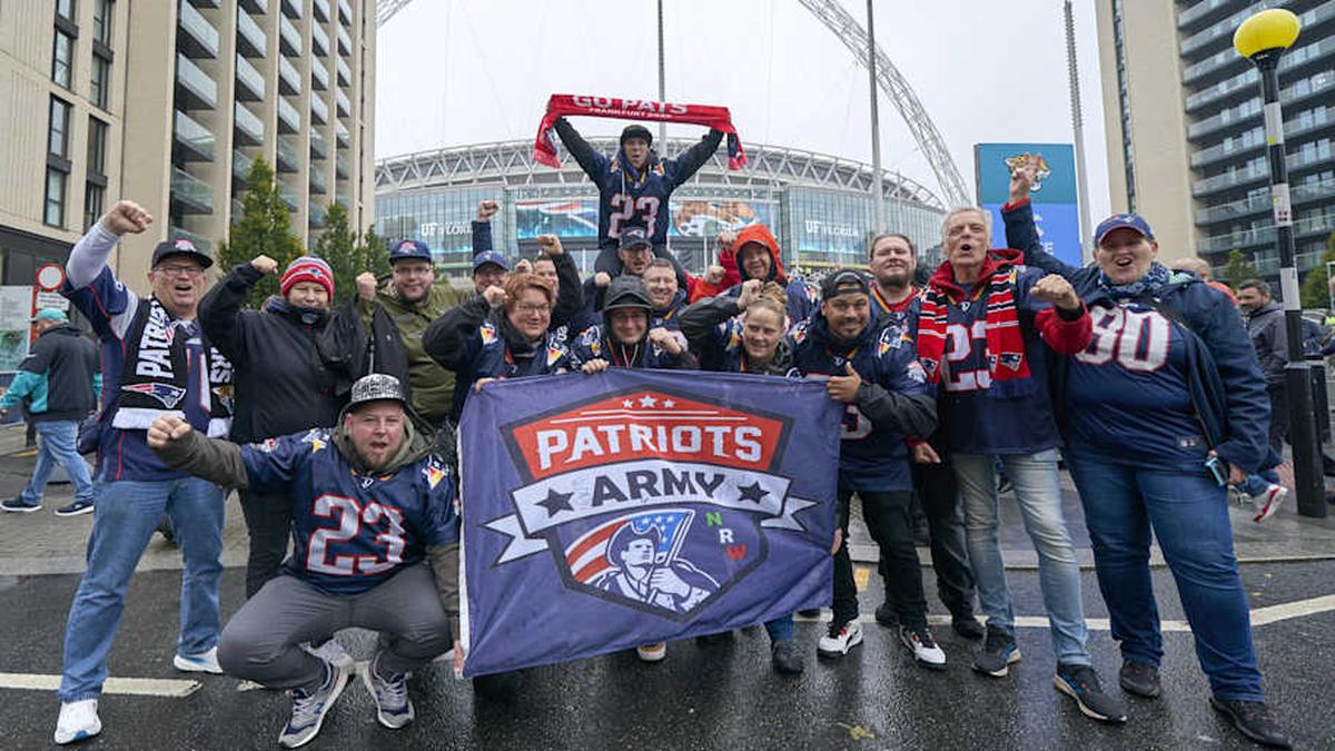  Oct 20, 2024; London, United Kingdom; Patriot fans before an NFL International Series game at Wembley Stadium. Mandatory Credit: Peter van den Berg-Imagn Images | Peter van den Berg-Imagn Images 