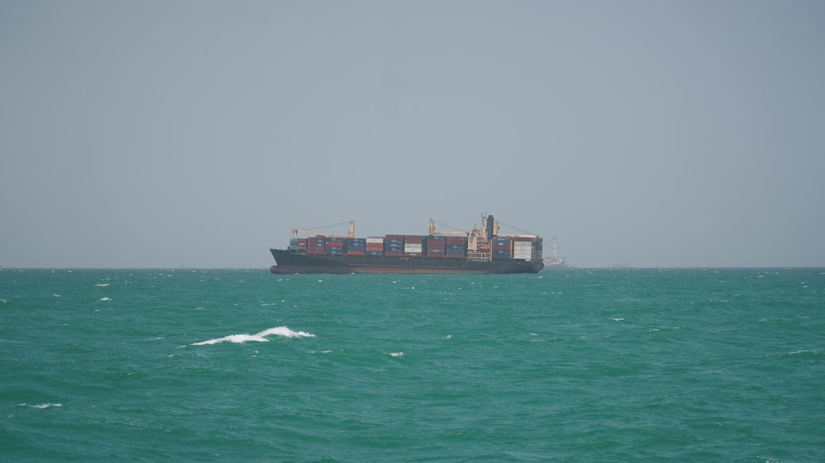 A cargo ship sails in Saudi waters near the Dammam Port in Dammam, Saudi Arabia, May 17, 2026. REUTERS/Mohammed Benmansour