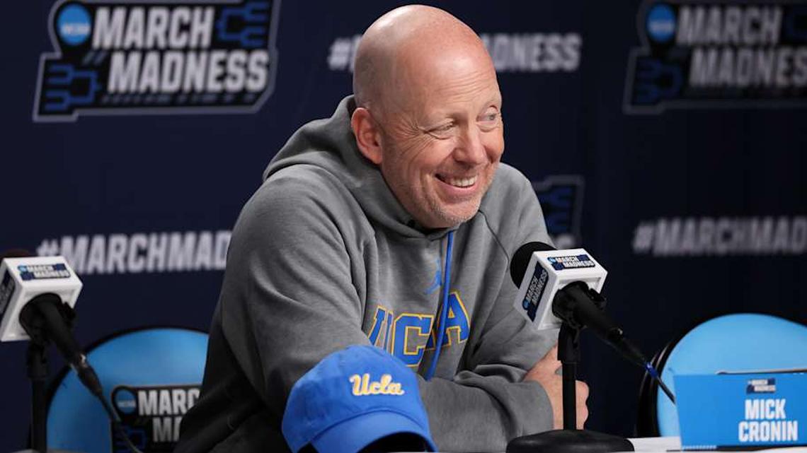  Mar 19, 2026; Philadelphia, PA, USA; UCLA Bruins head coach Mick Cronin speaks with the media before a practice session ahead of the first round of the men's 2026 NCAA Tournament at Xfinity Mobile Arena. Mandatory Credit: Bill Streicher-Imagn Images | Bill Streicher-Imagn Images 