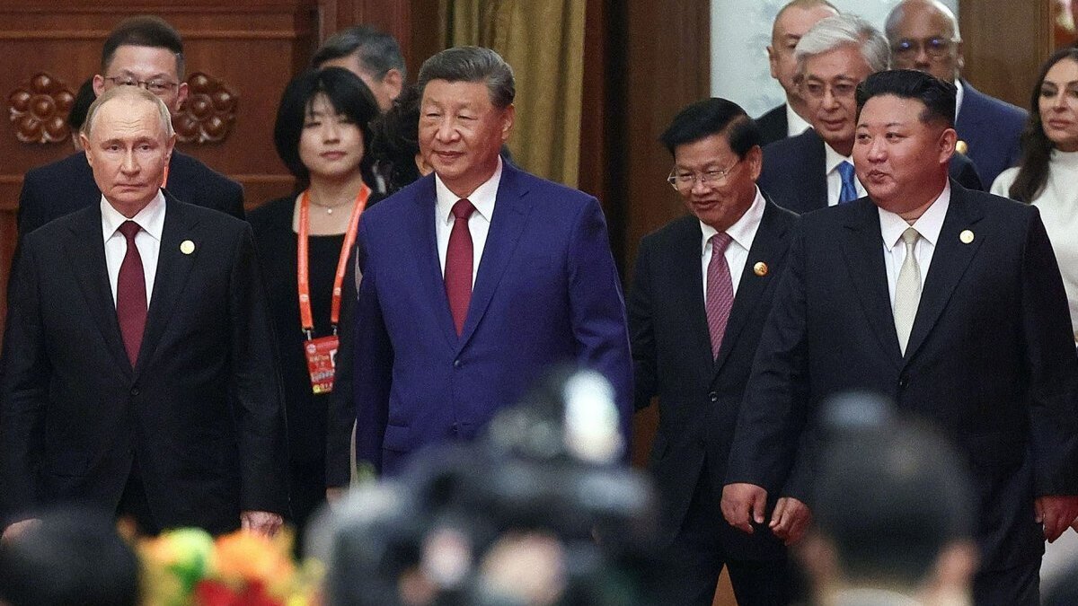 China's President Xi Jinping (C), North Korea's leader Kim Jong Un (R) and Russia's President Vladimir Putin (L) arrive for a reception in the Great Hall of the People, following a military parade marking the 80th anniversary of victory over Japan and the end of World War II, in Beijing, China, on Wednesday, September 3, 2025. File. Photo by Kremlin Press Office/UPI