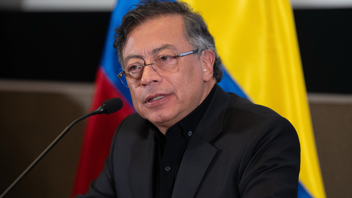 Colombia's President Gustavo Petro speaks to members of the media at the Colombian Embassy in Washington, D.C. on Tuesday, Feb. 3, 2026. (Andrew Leyden/Zuma Press/TNS)