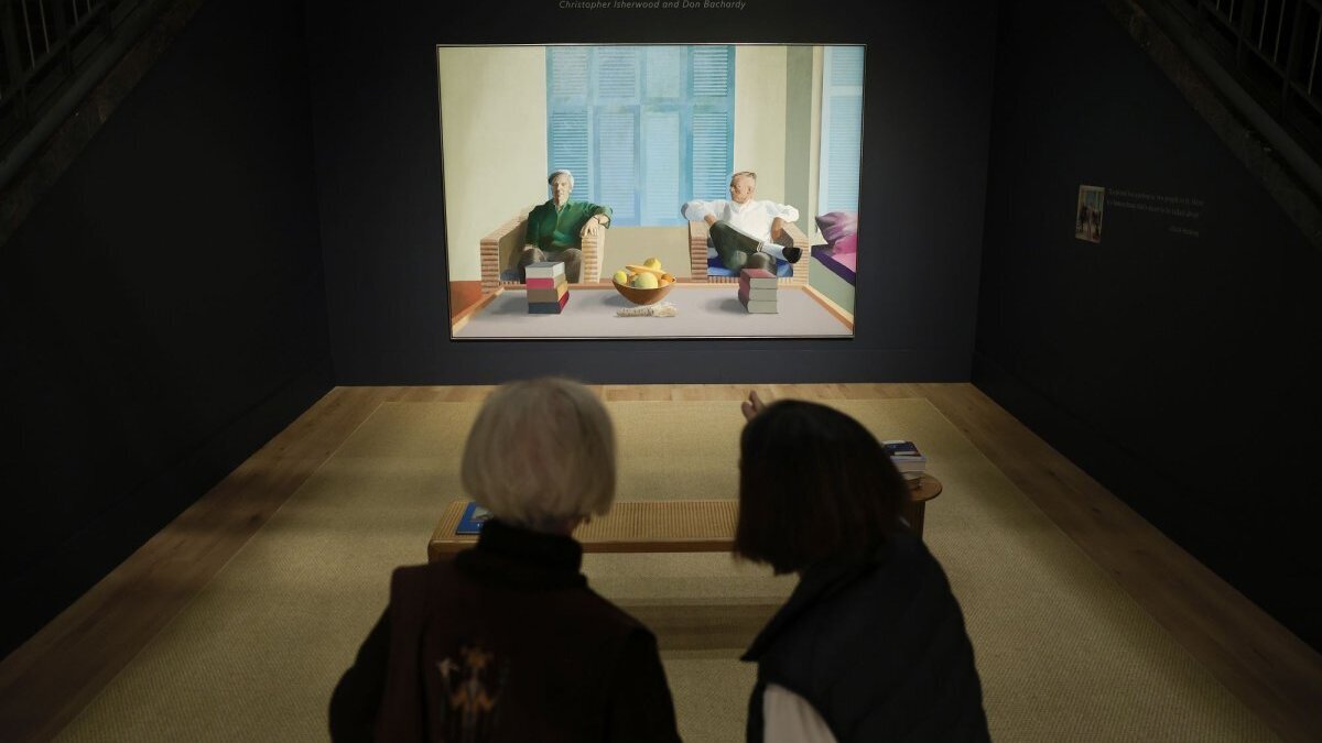 Christopher Isherwood and Don Bachardy by David Hockney is on display as part of Fall 20/21 Marquee Week at Christie's New York on Nov. 7, in New York City. File Photo by John Angelillo/UPI