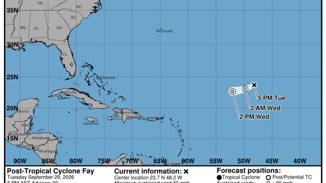Progress report on Post Tropical Cyclone Fay: Tuesday, Sept. 29 update from the NHC 