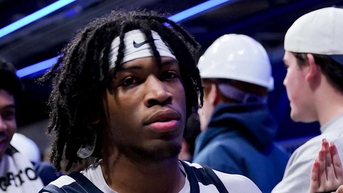  Jan 20, 2026; Indianapolis, Indiana, USA; Butler Bulldogs guard Azavier Robinson (23) high-fives fans after the game against the DePaul Blue Demons at Hinkle Fieldhouse. Mandatory Credit: Robert Goddin-Imagn Images | Robert Goddin-Imagn Images 