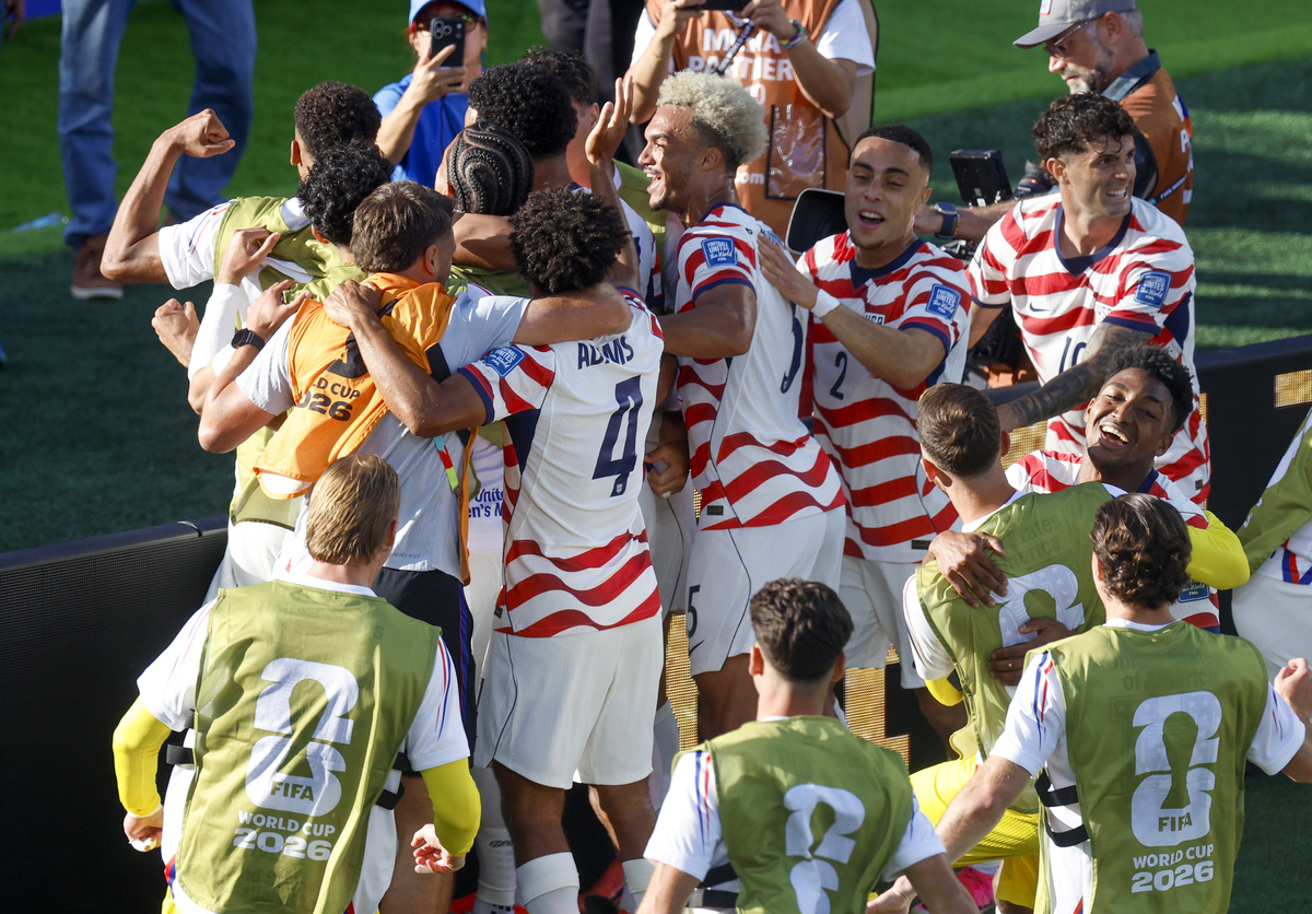United States celebrates a goal by  Malik Tillman (17) against Bosnia and Herzegovina in the second half for the FIFA World Cup at Levi's Stadium in Santa Clara, Calif., on Wednesday.