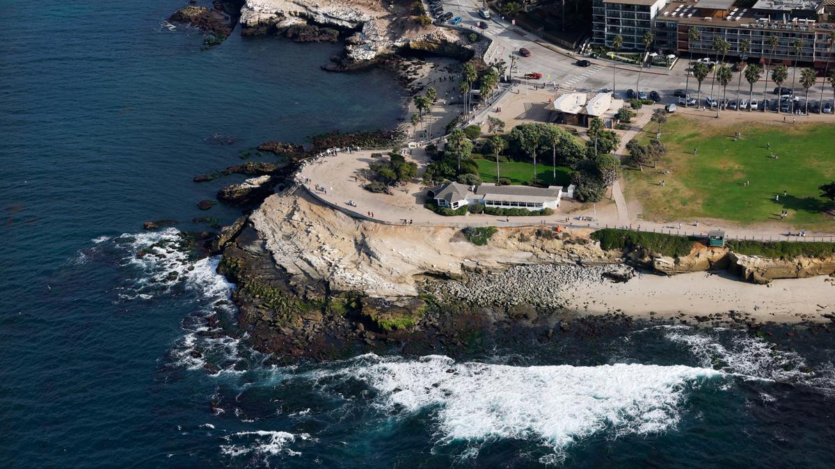 In an aerial photo, La Jolla Cove is seen on Oct. 7, 2025, in San Diego.