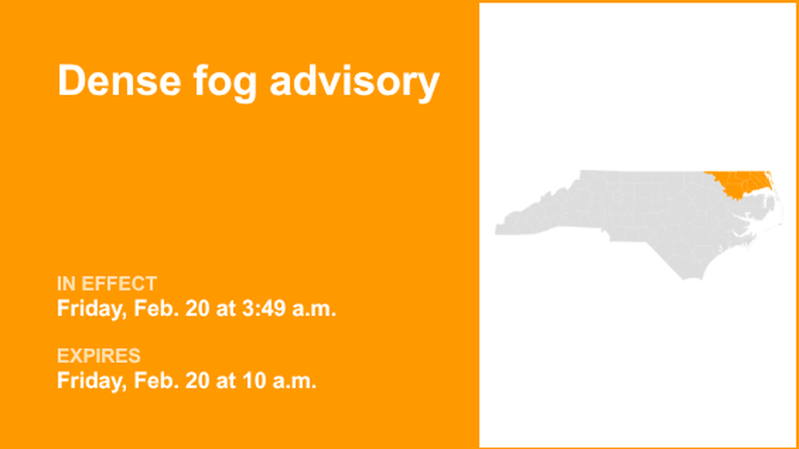 UPDATE: Dense fog advisory for Eastern North Carolina expected to expire at 10 a.m. 