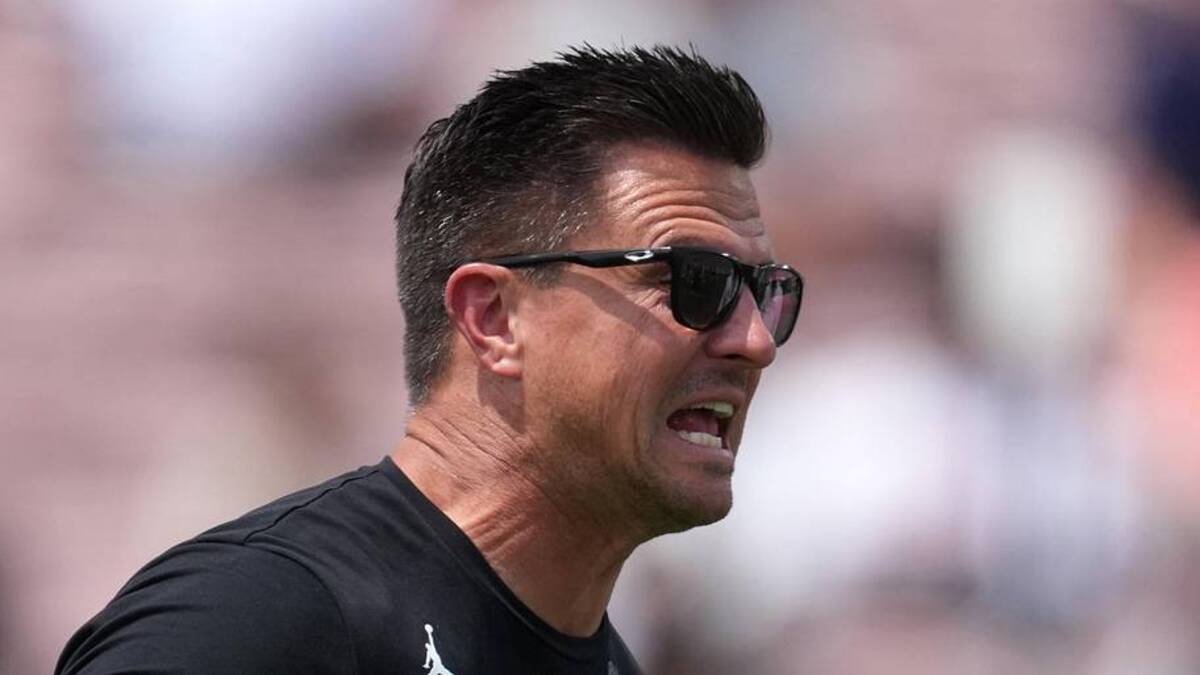  May 2, 2026; Pasadena, CA, USA; UCLA Bruins coach Bob Chesney reacts during the spring game at Rose Bowl. Mandatory Credit: Kirby Lee-Imagn Images | Kirby Lee-Imagn Images 