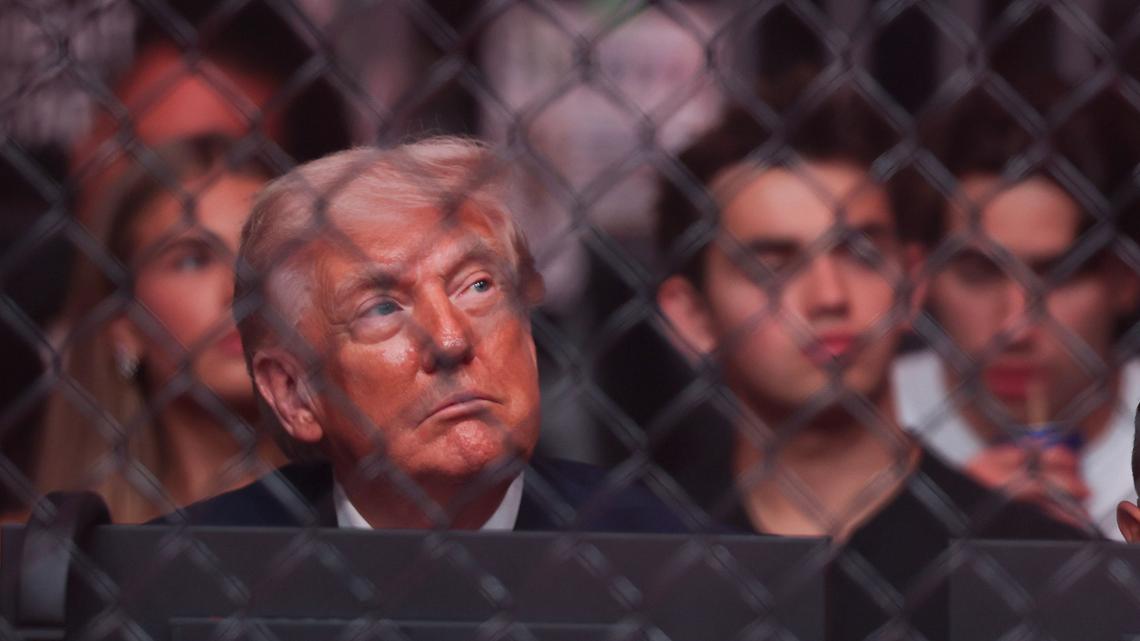U.S. President Donald Trump attends UFC 327 at Kaseya Center on Saturday, April 11, 2026, in Miami. (Tasos Katopodis/Getty Images/TNS)